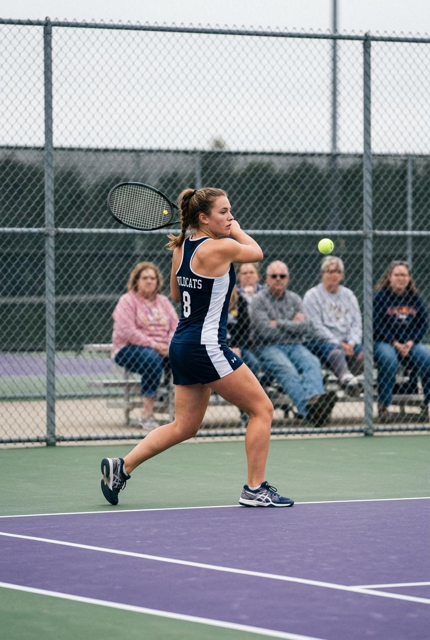 High school tennis player hitting a forehand during a match — Sacramento sports photographer